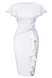 Memoriesea Women's Wear to Work Vintage Ruffle Peplum Cocktail Pencil Knee Midi Dress White