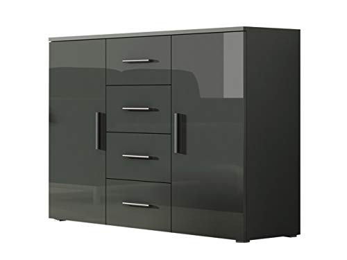 Preisvergleich Produktbild Mirjan24 Kommode Uni Soho, Highboard, Sideboard, Farbauswahl, Mehrzweckschrank, Anrichte, Wohnzimmerschrank, Schrank, Wohnzimmer (Grau / Grau Hochglanz)