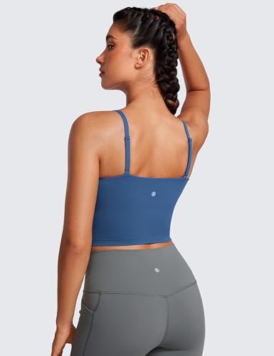 Image of CRZ YOGA Butterluxe Cami Crop Tank Tops | Light Support, Removable Pads, Yoga, Extremely Soft, Square Neck, Spaghetti Straps, Longline Sports Bras for Women