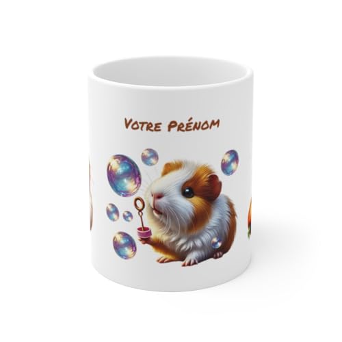Teecustom Mug cochon d’Inde personnalisé prénom mignon kawaii rongeur animal : Taille - 11oz Taille 11oz
