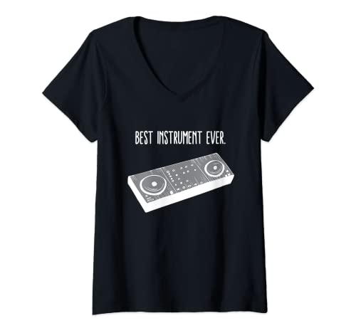 Mujer Dj Mezclador Controlador Dj Set Equipo Gear Giradiscos DJ Camiseta Cuello V