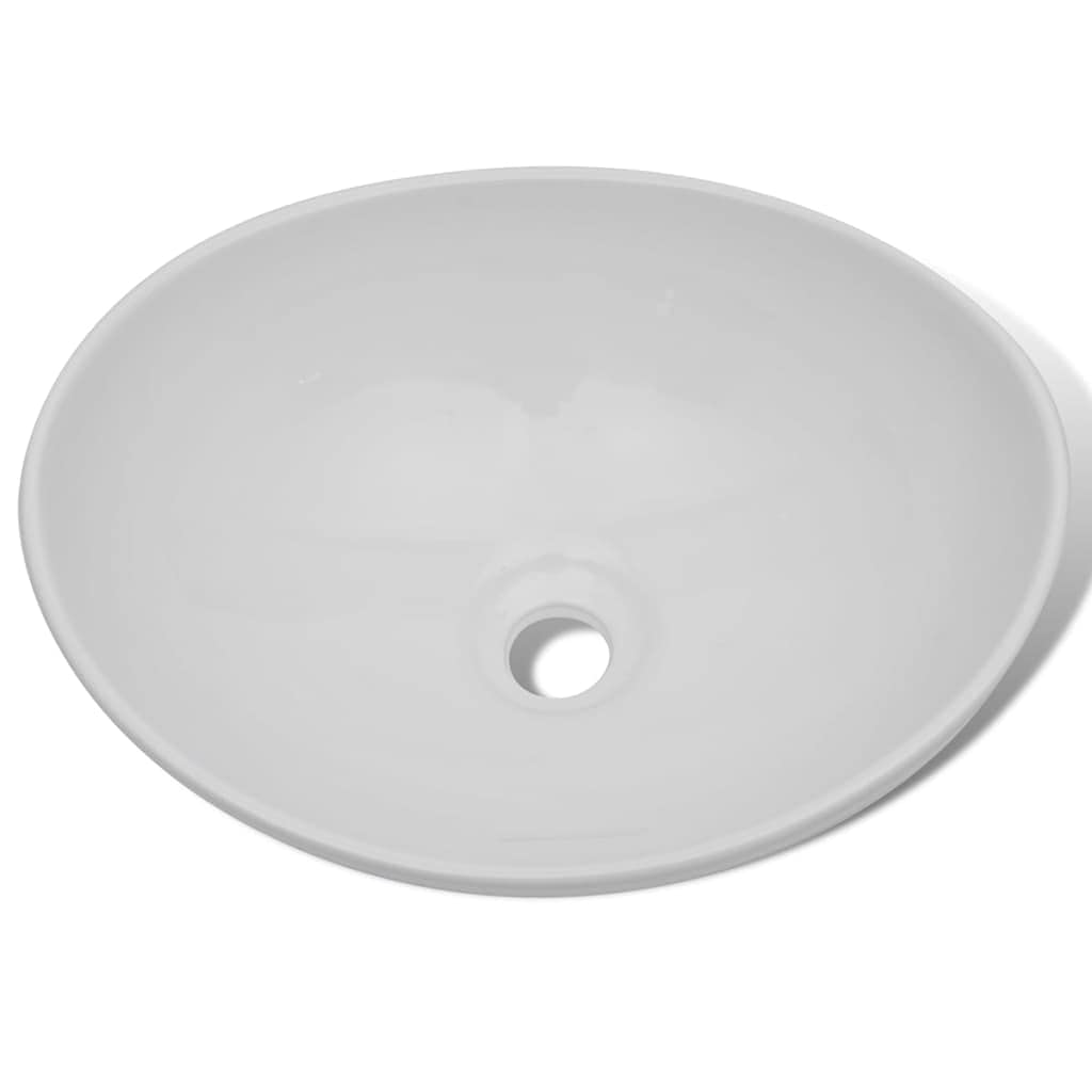 vidaXL Lavabo de Forma Ovalado Moderno y Lujoso de Cerámica Blanco Lavamanos