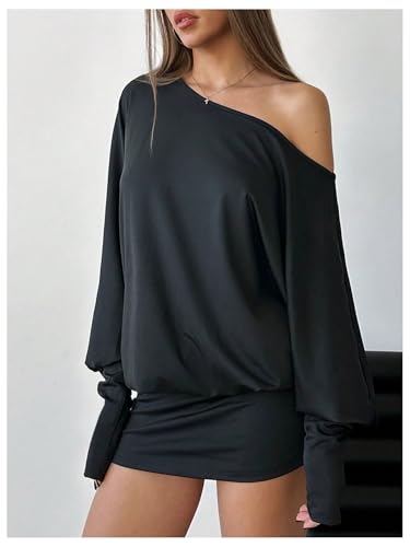 SOLY HUX Women's Long Sleeve Off The Shoulder Dress Y2k Mini Dress Streetwear Music Festival Outfits2