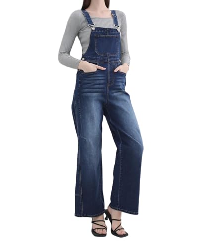 ZMTUO Women's Denim Overalls Loose Fit Baggy Overalls Wide Leg Barrel Jean with Pockets Adjustable Straps