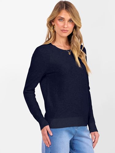 ANRABESS Womens 100% Wool Sweaters 2025 Fall Work Business Casual Basic Sweater Crewneck Long Sleeve Tops Navy Blue X-Large3