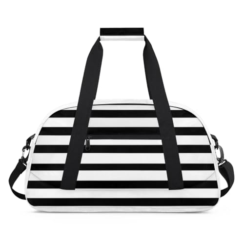 Black And White Stripe Kids Duffle Bags for Boys Girls, Sport Gym Bag Waterproof Travel Overnight Weekender Bag Teen Dance Gymnastics Sleepover Bag