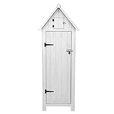Cobertizo de Jardín de Madera Blanco Almacenamiento Almacenaje Caseta Exterior Organizador Herramientas Jardin Estantes Esquina Ganchos para Colgar sobre Puertas Candado Llaves + Kit Fijación Gratis