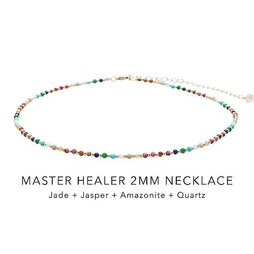 Lotus and Luna 2MM Master Healer Energy Chakra Healing Dainty Necklace with Real Stones Jade, Pearl, Rose Quartz, Amethyst, Moonstone 6