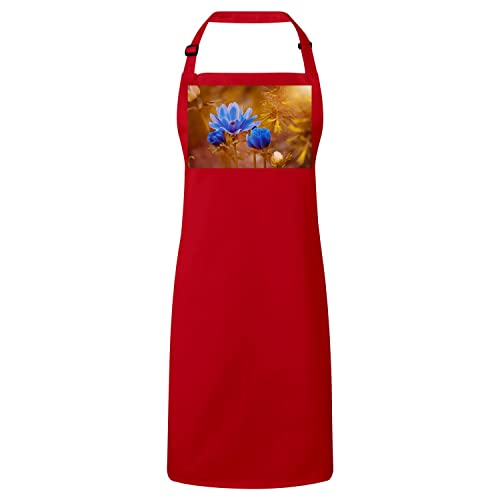 Tablier cuisine rouge fleurs bleues pour vos recettes nature en famille