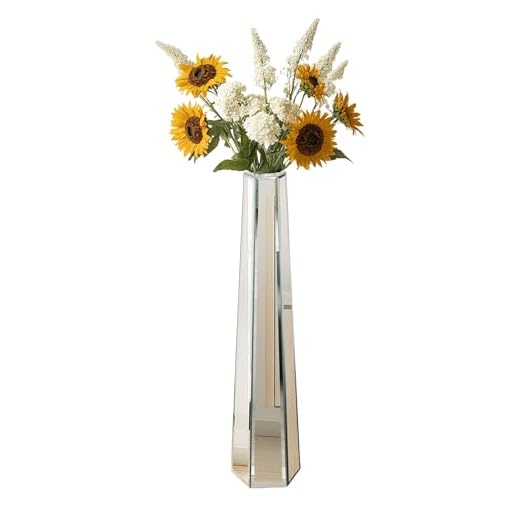 PowerBank Artloge Vaso da terra in argento, grande: vaso per fiori in vetro specchiato a forma di diamante, alto 77 cm, vaso in vetro per fiori secchi, vasi antiscivolo per soggiorno, sala da pranzo, angolo uff