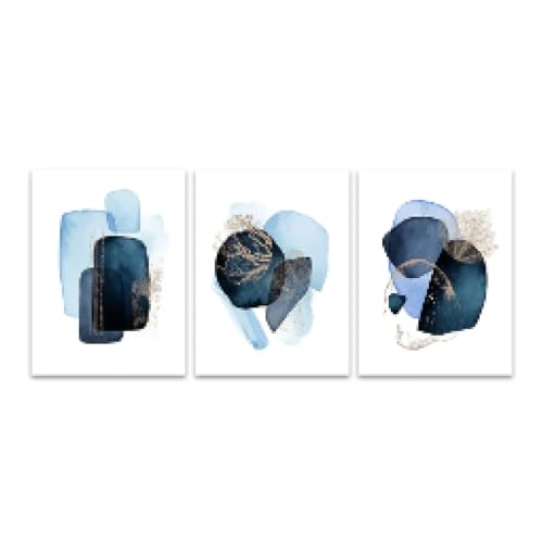 3 pósteres de lienzo sin marco, color azul, abstracto, geométrico, pintura moderna para decoración del hogar, sala de estar, 30 x 40 cm, sin marco