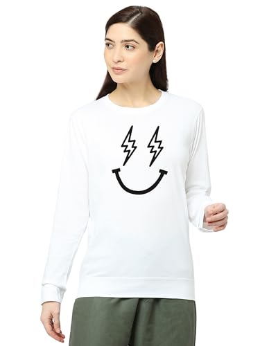 Image of STATUS MANTRA Women's Cotton Round Neck Regular Fit Sweatshirt | Full Sleeves and Smile Printed | Comfort Colour T-Shirt | Available in Multicolor & Size Small to 2XL
