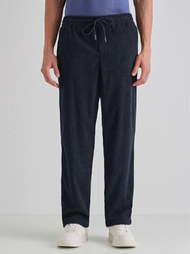 Image of Banana Club Deep Black Corduroy Pant - Regular Fit, Solid, Corduroy Casual Trousers with Textured Fabric, Comfortable Fit