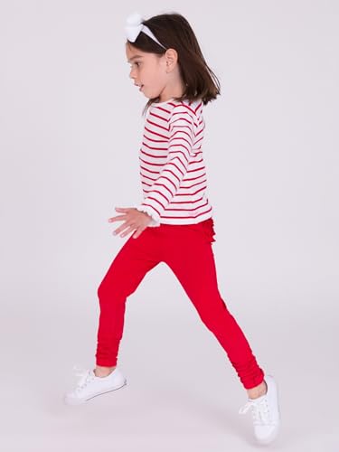 Image of RuffleButts Baby Girls Fall Fall - Stretchy Ruched Toddler Ruffle Leggings | 95% Cotton 5% Spandex, Breathable Fabric, Elastic Waistband, Below Knee Length, No Back Pocket, Machine Wash Cold