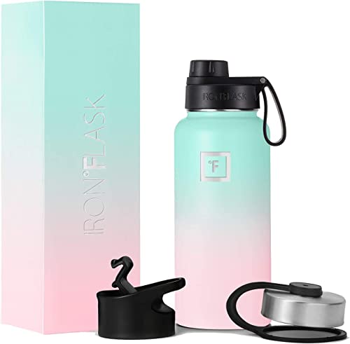 IRON FLASK Sports Water Bottle - 32 Oz 3 Lids (Wide Spout Lid), Leak Proof - Stainless Steel Gym & Sports Bottles for Men, Women & Kids - Double Walled, Insulated Thermos, Mothers Day Gifts fo...