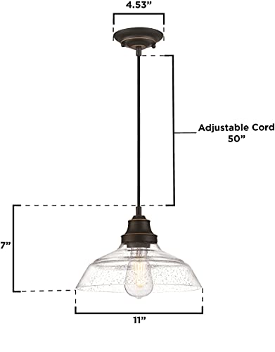 Westinghouse 6116600 Iron Hill Vintage-Style One-Light Indoor Pendant Light, Oil Rubbed Bronze Finish with Highlights, Clear Seeded Glass - Image 6