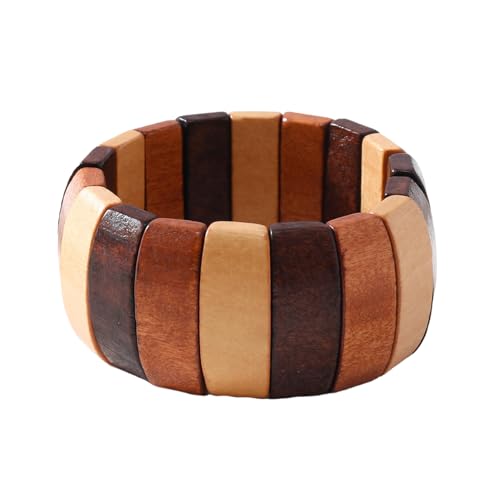 Bohemia Natural Wood Coconut Shell Bangle Bracelets Retro Ethnic Multi-Colored Wood Beaded Stretch Bracelets Boho Wide Chunky Elastic Wristband for Women Men Holiday Jewelry Gifts