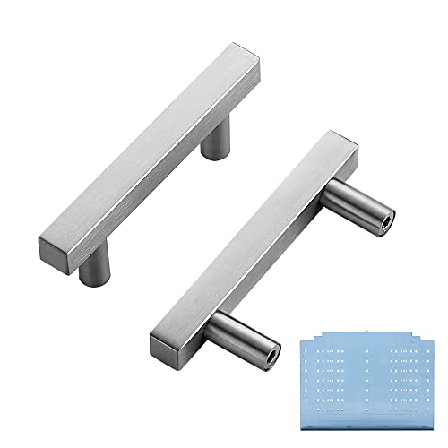 Image of Ravinte 25 Pack 2-1 /2 Inch Cabinet Pulls Brushed Nickel Sqaure Kitchen Cabinet Handles Silver Cabinet Hardware Stainless Steel Drawer Pulls 4 Inch Overall Length with Mounting Template
