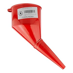 Angled Fuel Funnel with fine mesh Filter and Handle, Doesn’t Require Two People to use! (Red)