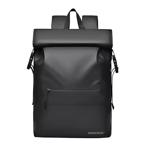 Image of SMILEDRIVE Waterproof Roll-Top Laptop Backpack, 20-25L Expandable, Anti-Theft, Padded 15.6 inch Laptop Compartment, Travel College Office Bag