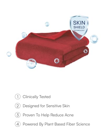 Image of Doctor Towels, World's First Banana Terry Bath Towel, 400 GSM | Dermatologist Tested for Sensitive Skin | 70 x 140 cm Towels for Bath Large Size | Clinically Tested to Help Reduce Acne - Red
