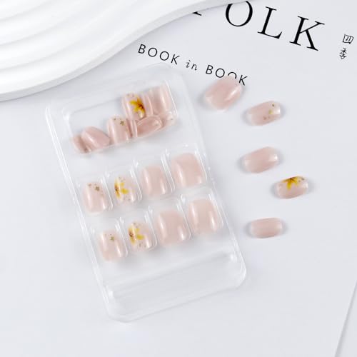 BFY Fall Press on Nails Short Square Gold Maple Leaf Foil Fake Nails, White Gradient Acrylic Nails, Shiny Natural Fit Glossy Gel Manicure Stick on Nails with Glue, False Nails Kit 12Sizes 24Pcs - Image 7