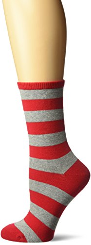 Hot Sox Women's Originals Fashion Crew Novelty Socks, College Rugby Stripe (Red/Grey), Shoe Size: 4-10