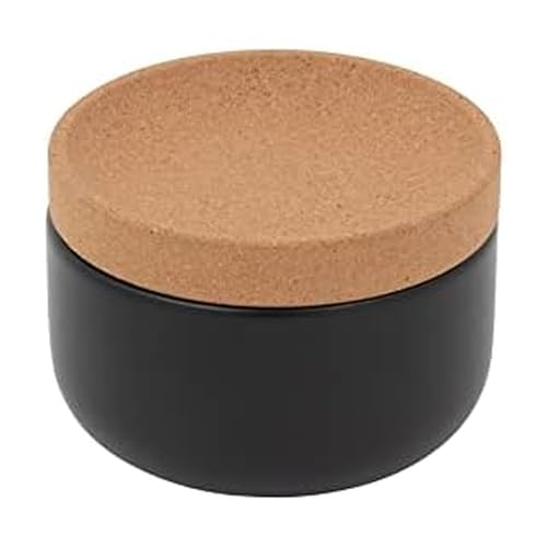 Kamenstein Ceramic and Cork Salt Pig with Easy Lift Lid for Easy Access, Black