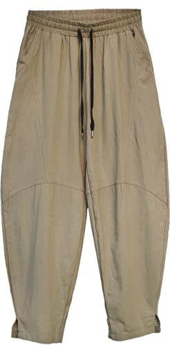 Aitfineism Mens Cotton Linen Pants Elastic Drawstring Waist Lightweight Summer Beach Pants (29-32, Army Green) #TOP4