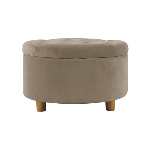 Image of HomePop 28 inch Button Tufted Velvet Round Storage Ottoman - Fawn Velvet
