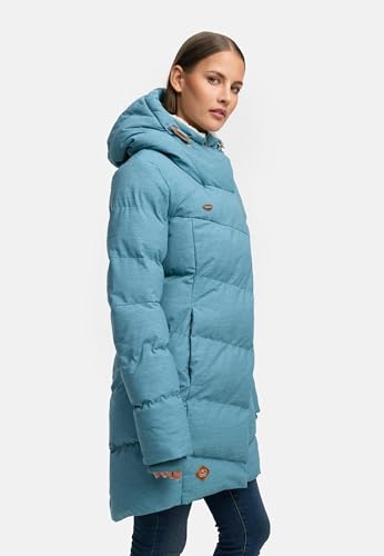 Ragwear wasserdichter Damen Wintermantel warmer Steppmantel lang mit Kapuze Pavla Intl Stone Blue25 Gr. M