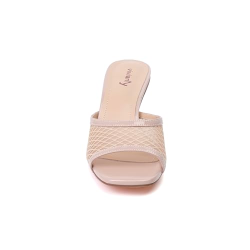 Image of vivianly Womens Square Open Heels Sandals Slip on Heeled Slides Mules for Party Daily Wear