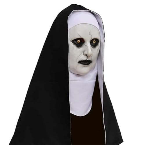 Image of Wanna Party Conjuring Halloween Nun Latex Mask with Black Scarf-Scary Nun Mask For Adult Teens Scary Face Masks for Scream Halloween Party Props