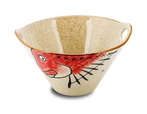 Handsome man's セラミックス 麺鉢 丼 ラーメン丼 おしゃれ ラーメンどんぶり 特大(20x11cm) 800ml 大鉢 サラダボウル 冷麺鉢 冷麺器 ヌードル ボウル 断熱 和食器 キッチン用品 電子レンジ・食洗器使用可 (魚(レッド))