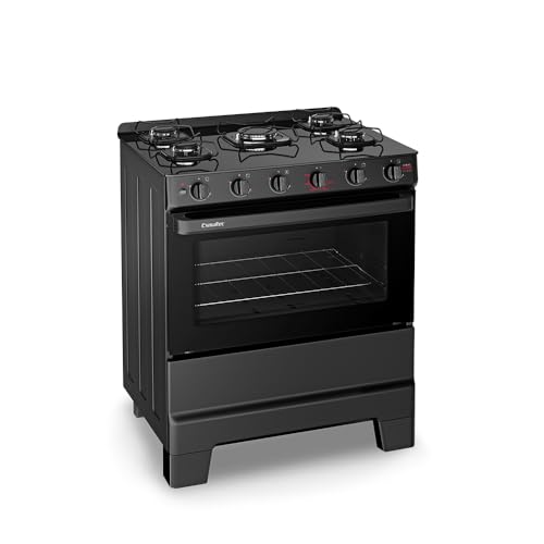 Fogão a Gás Mesa Glass Forno 84L Limpa Fácil e Acendimento Automático Esmaltec IDEAL Super Glass F5VAP Cor Preto 5 bocas Bivolt