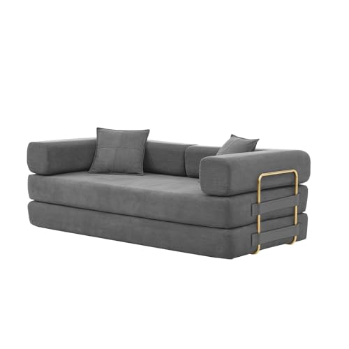 Image of HANXIN Convertible Sleeper Sofa Bed, 78 Inch Folding Floor Mattress Couch with Fixed-Shape Frame, Futon Boneless Couch Lounge Loveseat with Pull Out Bed, No Assembly Required, Grey