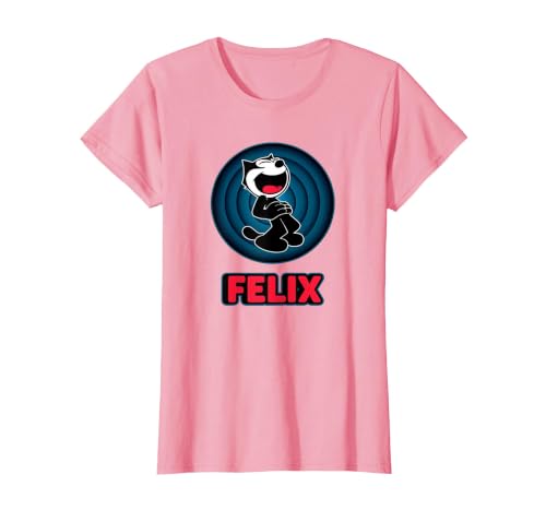 Happy Felix Cat Cartoon Circle Retro Felix Cat Comics T-Shirt, Women, Pink, Large