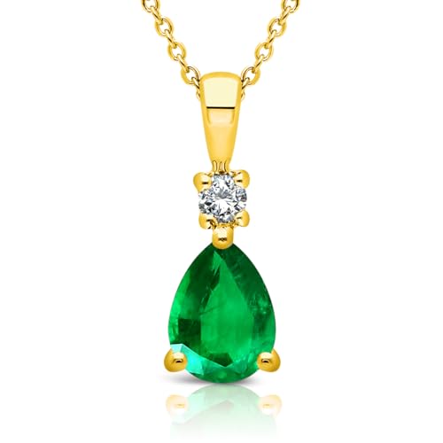 Collier Émeraude poire et Diamant en Or Jaune 375 Planetys pour Femme