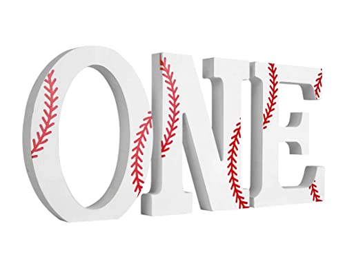 FAVDEC Baseball Wood ONE Sign, Decorative Wooden Block Word Signs, Freestanding Wooden Letters,Set of 3 Baseball 6 Inch ONE Signs