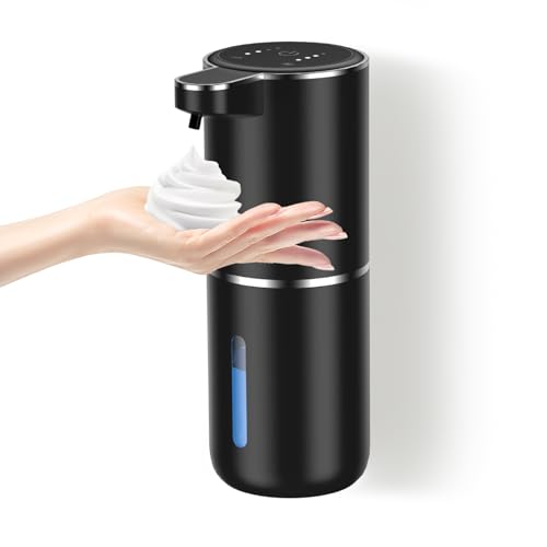 Dalugo Distributeur de Savon Automatique, sans Touche Distributeur Savon Mousse Capteur 380mL, IPX5 Etanche Distributeur de Savon Mural Electrique Noir pour...