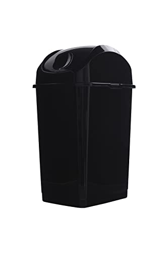 Image of Superio Mini Desktop Trash Can with Swing Top Lid Portable Plastic Garbage Can for Countertop, Desktop, Make up Vanity, Bathroom, Car, Under Sink, Dorm Compact Waste Bin 5 L 1.25 Gal (Black)
