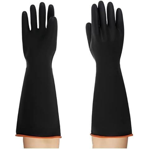 Heavy Duty Latex Gloves, Chemical Resistant Gloves,Safety Work Cleaning Protective Waterproof Industrial Rubber Gloves, Resist Strong Acid, Alkali and Oil(45CM) Cover