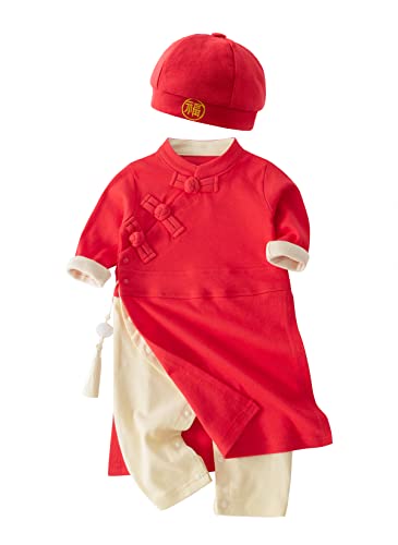 Image of LXKIKMM Baby Toddler Chinese New Year Red Rompers Cheongsam Costume