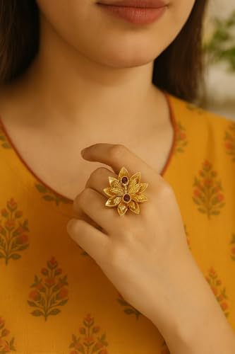 Image of I Jewels Gold Plated Traditional Design Comfort Fit Adjustable Finger Ring For Women