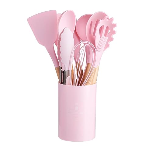 JOLUCE キッチンツール セット シリコン 調理器具 11個セット おたま トング 泡立て器 スパチュラ スプーン へら フライ返し 調理 料理 製菓器具 引っ掛け 吊り下げ 調理器具ツールセット プレゼント 引越しお祝い (ピンク)