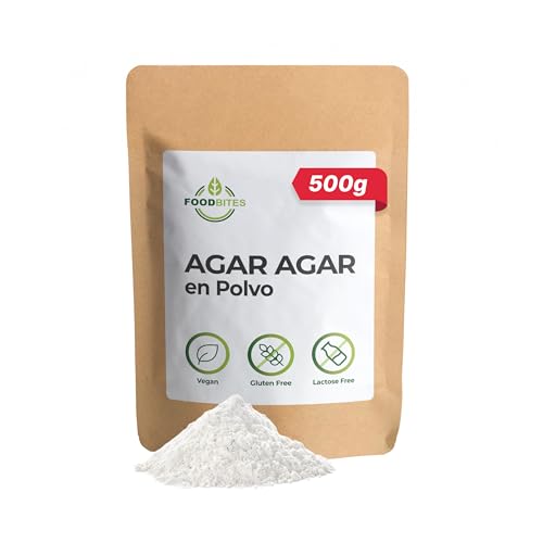 Food Bites Agar Agar en Polvo Alimentario 500g para Cocinar – Espesante Alimentario para Postres, Cocina Molecular y Mixología – Gelatina sin Sabor en Polvo Natural – eBook DE REGALO con 20 Recetas