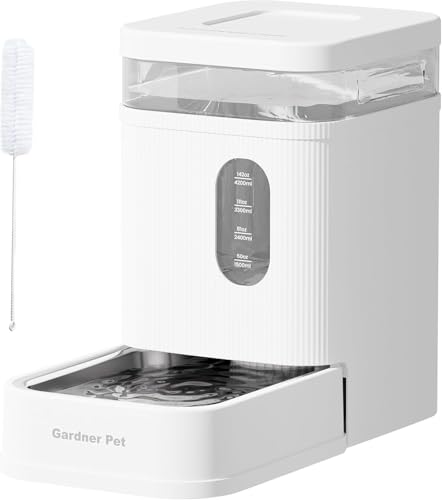 Gardner Pet dispensador Agua Gatos automático de 6.5L, Bebedero Perro automatico por Gravedad con Cuenco de Acero Inoxidable, dispensador de Agua para Perros, sin Electricidad, Libre de BPA - Blanco