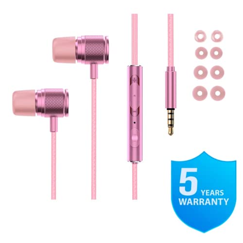 Ludos Ultra Wired Earbuds In-Ear Headphones, 5 Years Warranty, Earphones With Microphone, Noise Isolating Ear Buds, Memory Foam For Iphone, Samsung, School Students, Kids, Women, Small Ears - Pink #TOP5