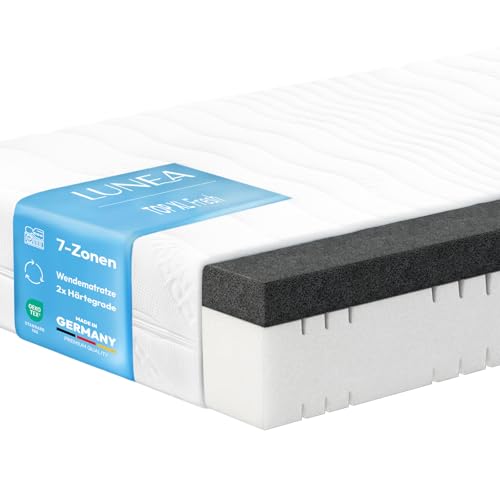 Lunea Möbel Matratze 90x200 cm H2/H3/H4/H5 – 7-Zonen Wendematratze Kaltschaum – 24 cm hoch – orthopädisch & ergonomisch – hart/weich – Öko-Tex Zertifiziert Schlafkomfort