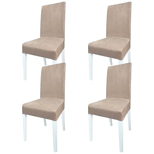 Baoswi Paquete de 4 fundas de terciopelo para sillas de comedor, fundas elásticas para sillas de comedor, fundas para sillas de comedor, para cocina, comedor, hotel (juego de 4, caqui) Cover